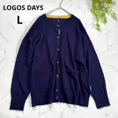 美品✨LOGOS DAYS◆クルーネック長袖カーディガン(L)ネイビーイエロー