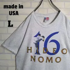 USA製★90s ドジャース 野茂英雄 トルネード 半袖Tシャツ 杢 L