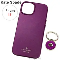 【ケイトスペード】ダークラズベリー バンカーリング付 iPhone15ケース