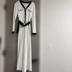 ダイアグラム　ニット　ワンピース　プリーツ　ベルト　S