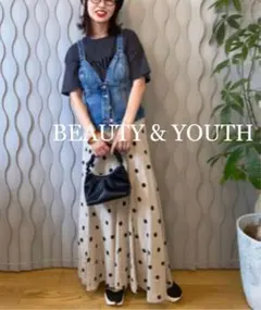 ✳︎B&Y ビューティアンドユース　リネンドットフレアロングスカート　麻素材　水玉