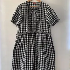 【美品】ピンクハウス ギンガムチェック ピコフリル リボン 半袖ワンピース