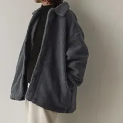 chillfar 襟付きボアジャケット　ブルーグレー　ベルト付き