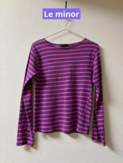 Le minor 紫とピンクのストライプ 長袖Tシャツ