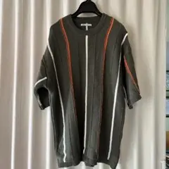 ストライプ ニットセーター 半袖 グリーン