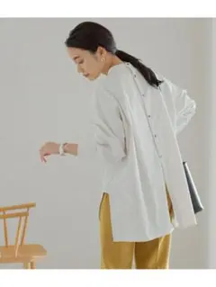 ADAM ET ROPE' バックオープン バンドカラー シャツ 長袖