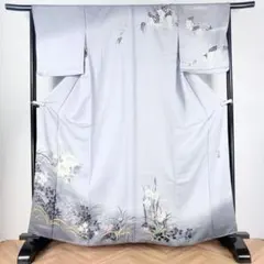 武路 作家物 青灰色 花柄 訪問着
