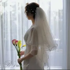 二段フリルウェディングベール パール付き