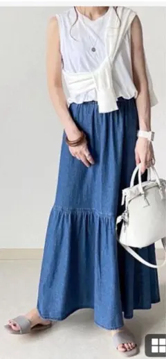 GUデニム　ティアードスカート　Sサイズ ロングスカート　インディゴブルー