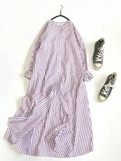 アーバンリサーチサニーレーベルきれい色ゆったりロングストライプシャツワンピース.