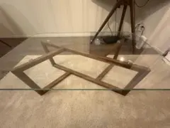 【美品】ARMONIA 異素材ローテーブル ガラス 天然木