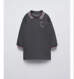 ZARA グレー ハート刺繍 スエットポロワンピース
