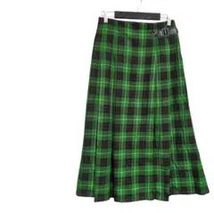 【ジーユー】チェックプリーツミディスカート ロングスカート グリーン L ベルト