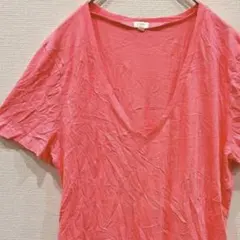 Tシャツ Vネック 無地 半袖 L ピンク コットン 普段着 夏服 シンプル古着のサムネイル