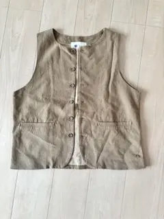 hapla リネン×綿 ベスト ジレ ベージュ系　フリーサイズ