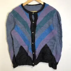 ニットカーディガン　好配色　80s vintage レディースM 春　古着