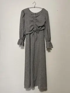 チェック柄ワンピース　セットアップ　リボン　フリル袖