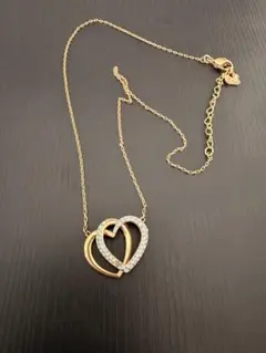 【美品】スワロフスキーSwarovski ダブルハートネックレス ピンクゴールド