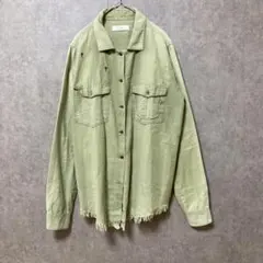 LNGRID（F）ダメージシャツ＊長袖＊綿100％＊胸ポケット＊カジュアル