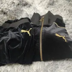 PUMA ベロア ジャージセットアップ ブラック ゴールド