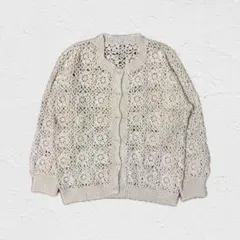 カーディガン 鍵編み クロシェ 花柄ニット 白 ナチュラル