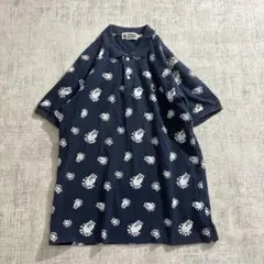美品 A BATHING APE NIGO期 総柄 ポロシャツ ネイビー Mのサムネイル