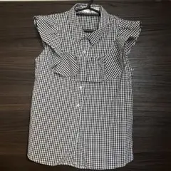 ギンガムチェック/袖フリル/Mサイズ/ブラウス