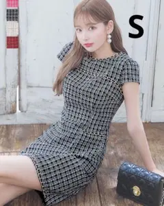 Jewels チェーンチェック ツイードワンピース ドレス S