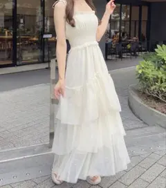 最終お値下け celon frill tiered maxi dress S - メルカリ