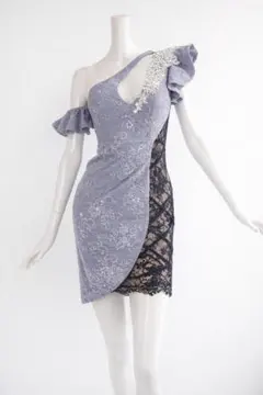 JEWELS ワンショルダー ビジュー レース キャバドレス ミニドレス M