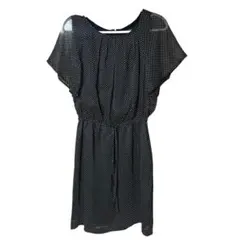【美品】23区 ドットプリント シフォンワンピース L ネイビー