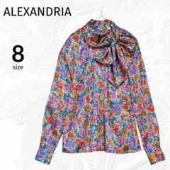 【ヴィンテージ】希少✨レトロ ブラウス 8 ボウタイ 花柄 総柄 くるみボタンのサムネイル