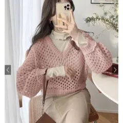 ハニカムニットトップス an1228 ピンク