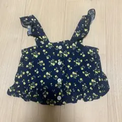 美品 花柄 ビスチェ タンクトップ ネイビー フリル 前ボタン95cm 子供服