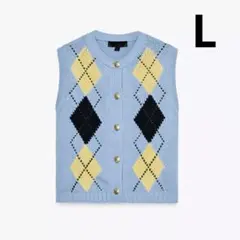 新品未使用タグ付き/ZARA/ザラ/ダイヤ柄ニットトップベスト/ニットベスト/L