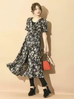 ココディール　ブーケフラワープリントカシュクールロングワンピース