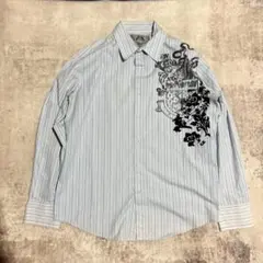 古着BRUNO NEWYORK 水色 ストライプ 柄長袖シャツ y2k M