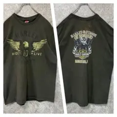 希少ヴィンテージ ハーレーダビッドソン Tシャツ イーグル フェードカーキ L