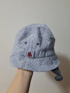 【美品】POLO Baby 48cm 帽子　水色×ストライプ　オシャレ　可愛い