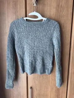 アルパカ100% グレー ケーブルニット M