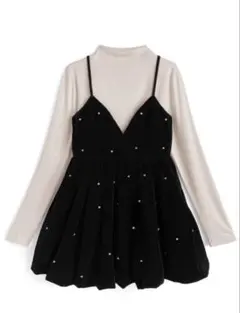 GRLビジューベロアキャミソールミニワンピース×ボトルネックトップスセットアップ