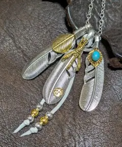 インディアンジュエリー★フェザー3連ネックレス★新品未着用★送料無料