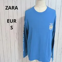 ZARA☆長袖　ロングTシャツ　プリント　綿100%　カジュアル　S　青　メンズ
