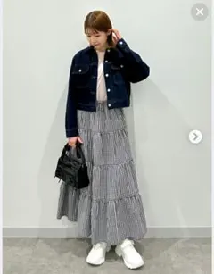 試着のみ　GU　ジーユー　ギンガムチェック　ロングスカート　ティアード