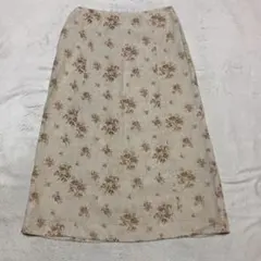 ローラアシュレイ リネン100％ 麻 花柄総柄 ロングスカート フレア 13号