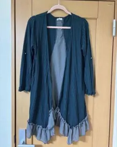 3.axes femme長袖ロングカーディガン フリルデザイン ダークグリーン