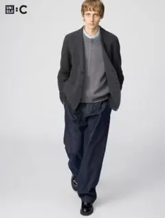 UNIQLO C タックストレートパンツ／デニム ネイビー 79