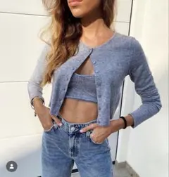 ZARA ザラ グレー クロップドカーディガン 長袖 XS