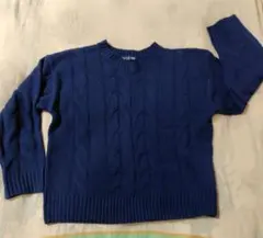 ネイビー　ケーブルニット　長袖　セーター　ニット