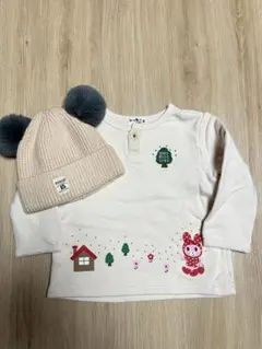 HOT BISCUITS アイボリー トレーナーとベージュ帽子 セット